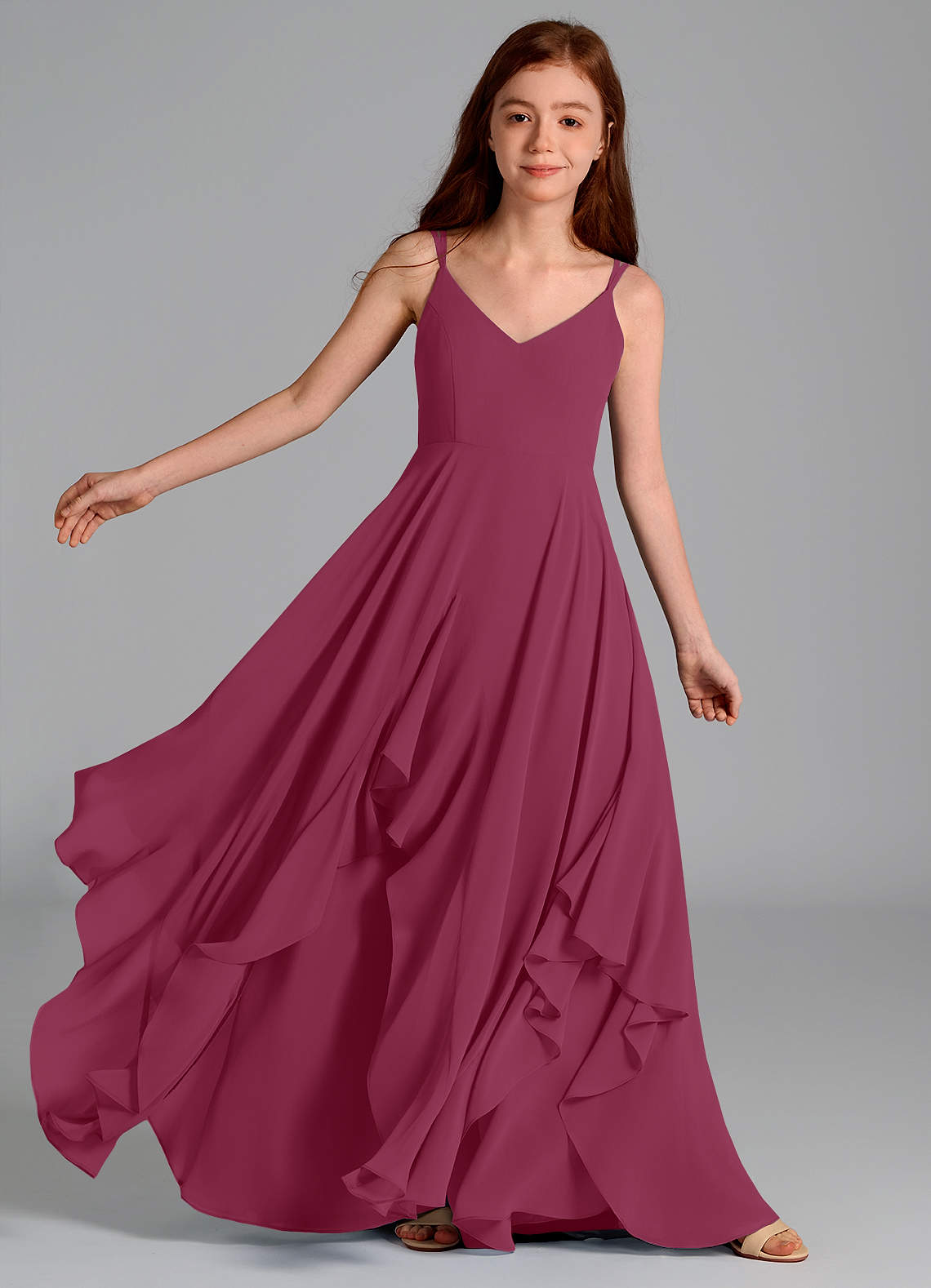 Azazie Karan Junior Abito A-Line in Chiffon Gelso image1
