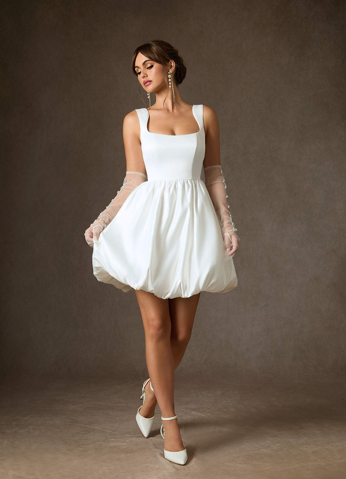 Azazie Blossom Robes de mariée Robe Trapèze en Satin avec poches Blanc De Diamant image2