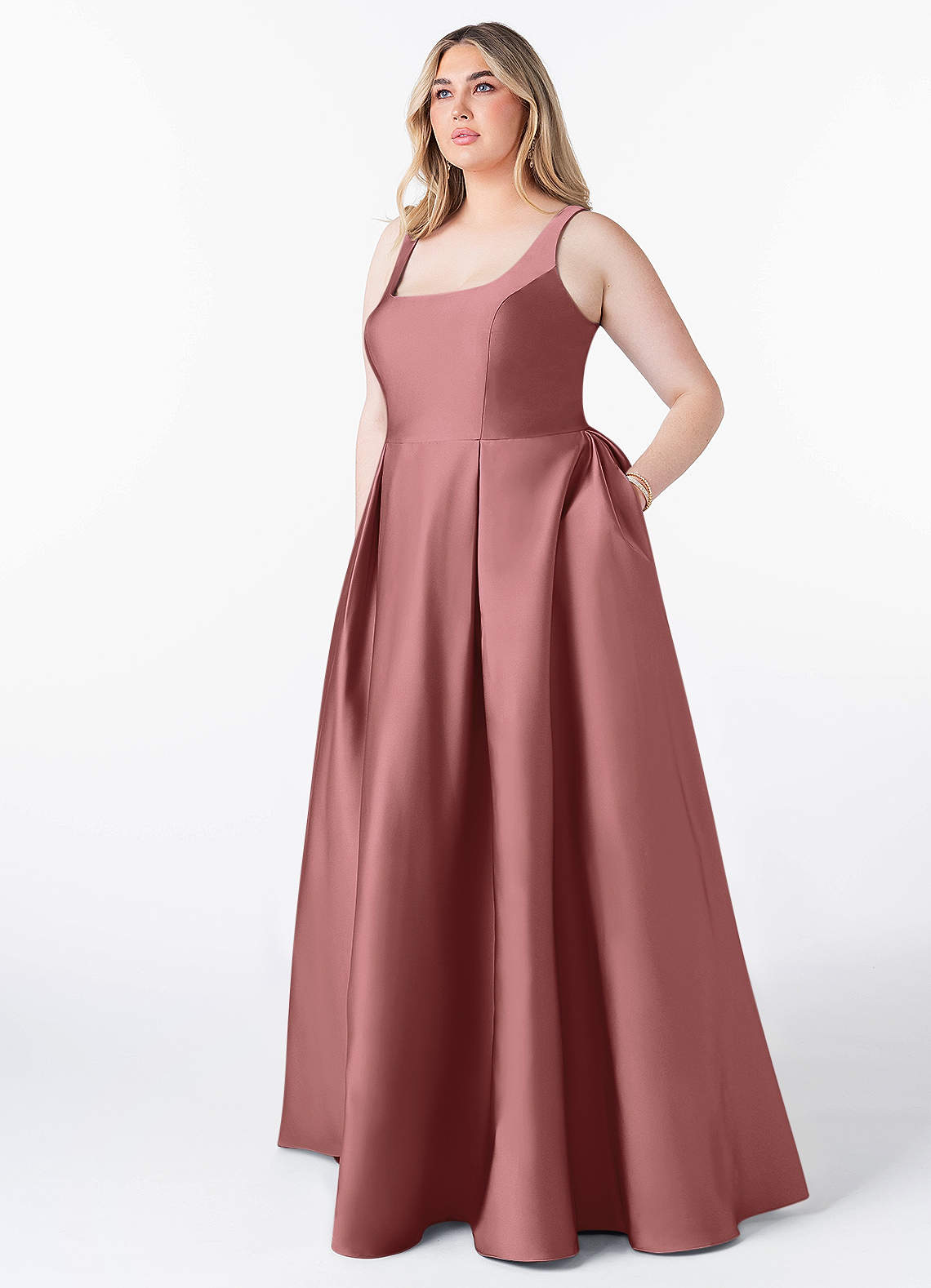 Azazie Neve Bridesmaid Dresses Amethyst Ball-Gown with Pockets Stretch Satin Dress image1