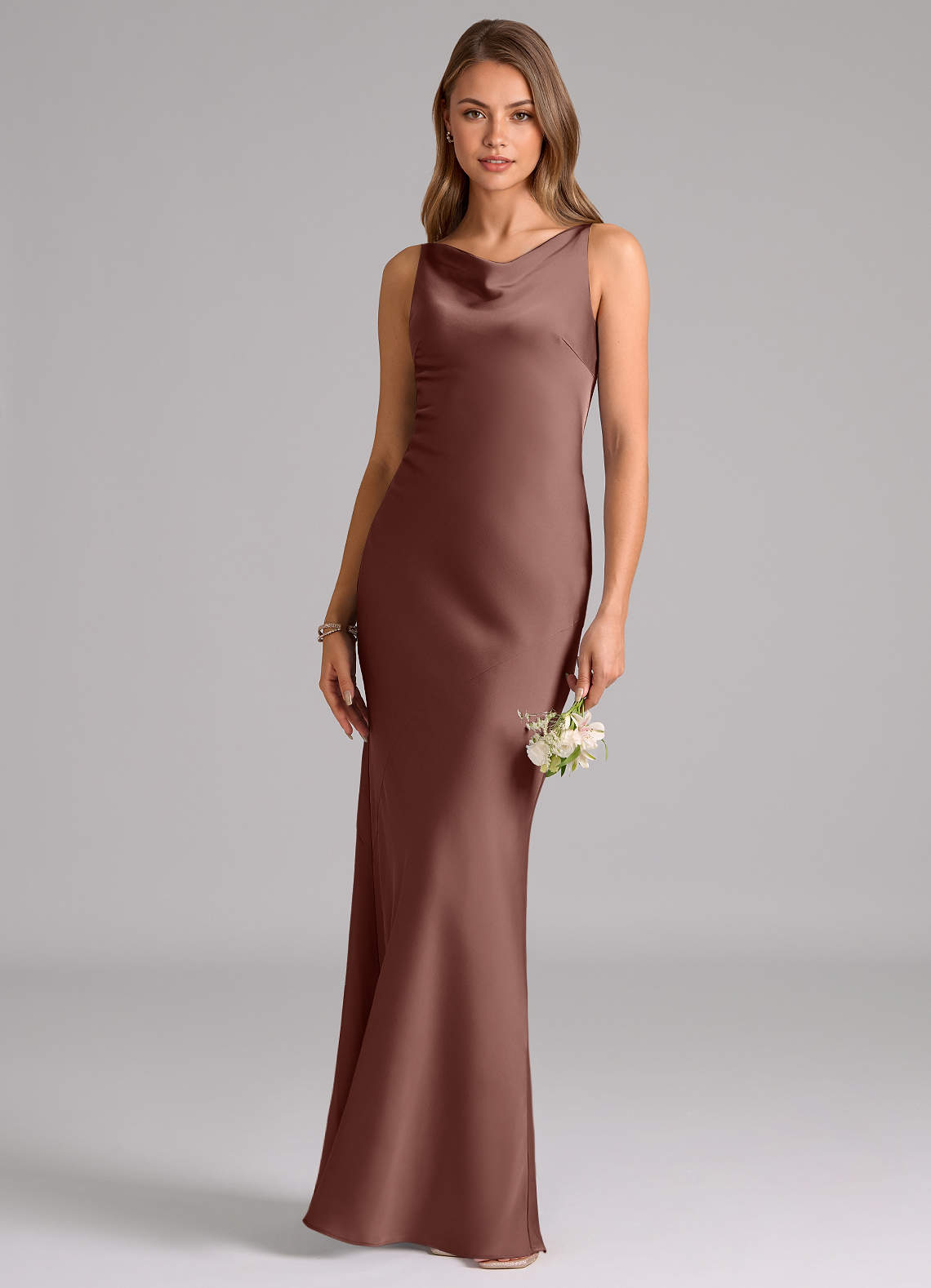 Azazie Allettie Bridesmaid Dresses Espresso Mermaid Stretch Satin Dress image1