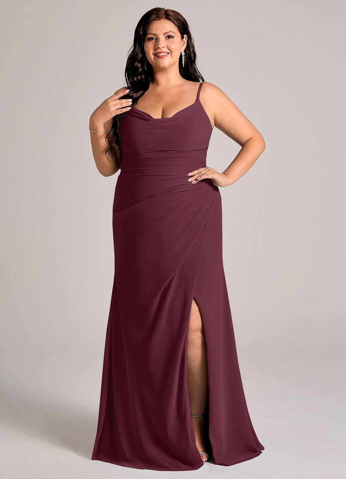 Azazie Deandra Bridesmaid Dresses Cabernet Mermaid Pleated Chiffon Dress image1