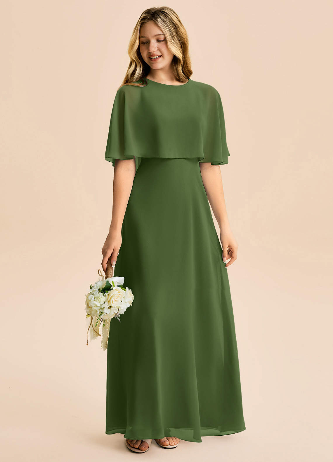 jr bridesmaid dresses tea length Azazie A-Line/Princess Scoop Neck Floor-Length Chiffon Junior wedding flower girl dress