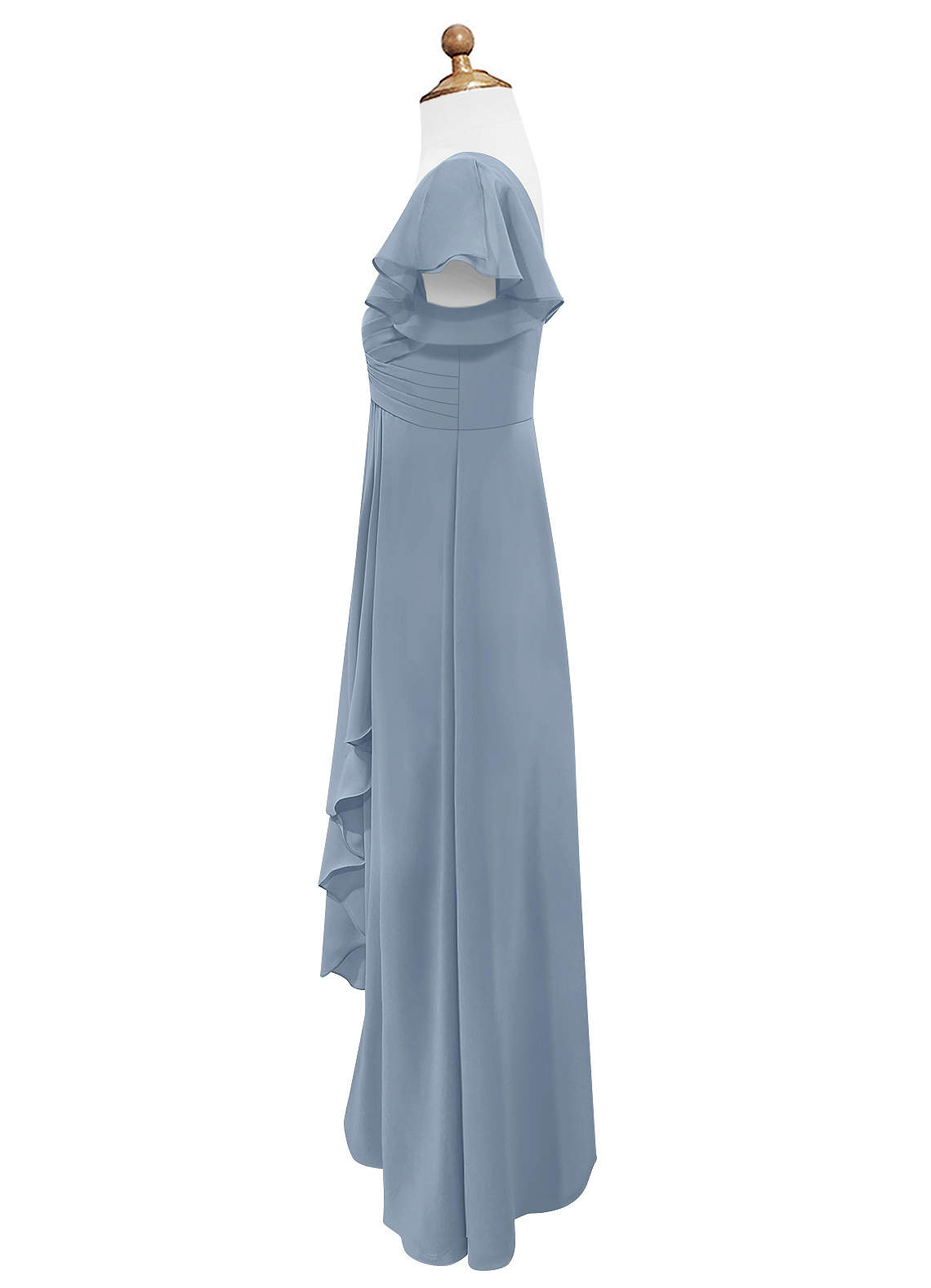 Azazie Omari Junior Dusty Blue A-Line Ruched Chiffon Dress image6