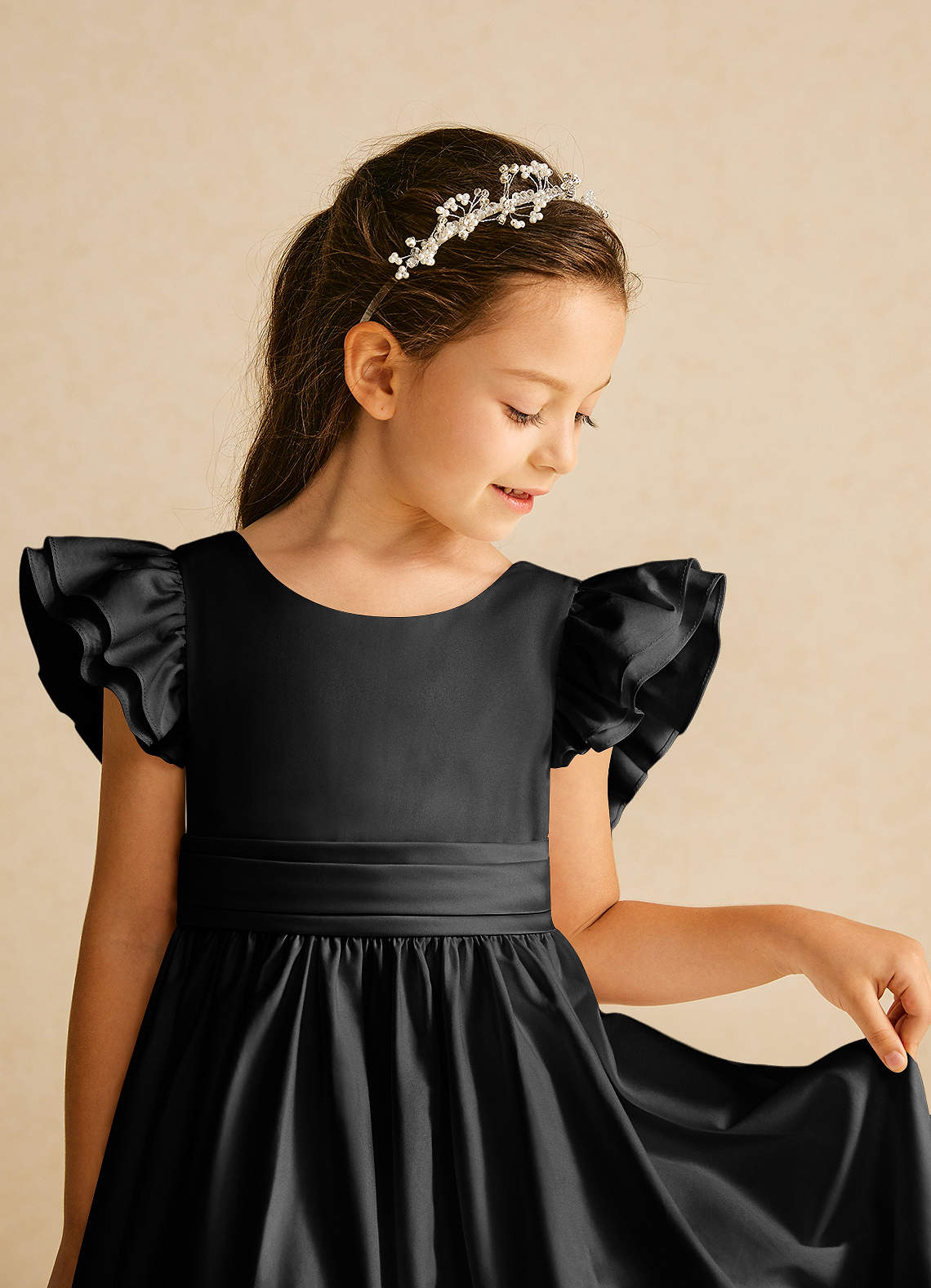 Azazie Piglette Flower Girl Klänningar Klä A-Line i Matt satäng Rosett image2