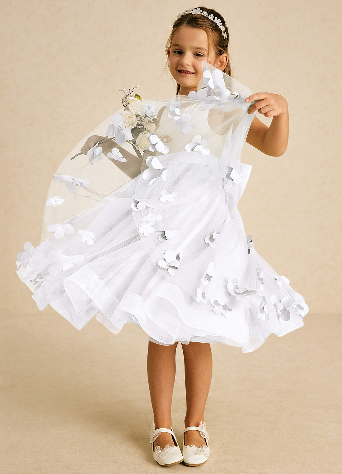 Azazie Sprout Flower Girl Dresses White A-Line Bow Tulle Dress image2