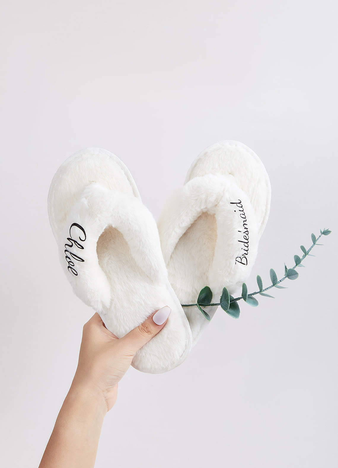 front Personalized Bride Bridesmaid Fluffy Slippers