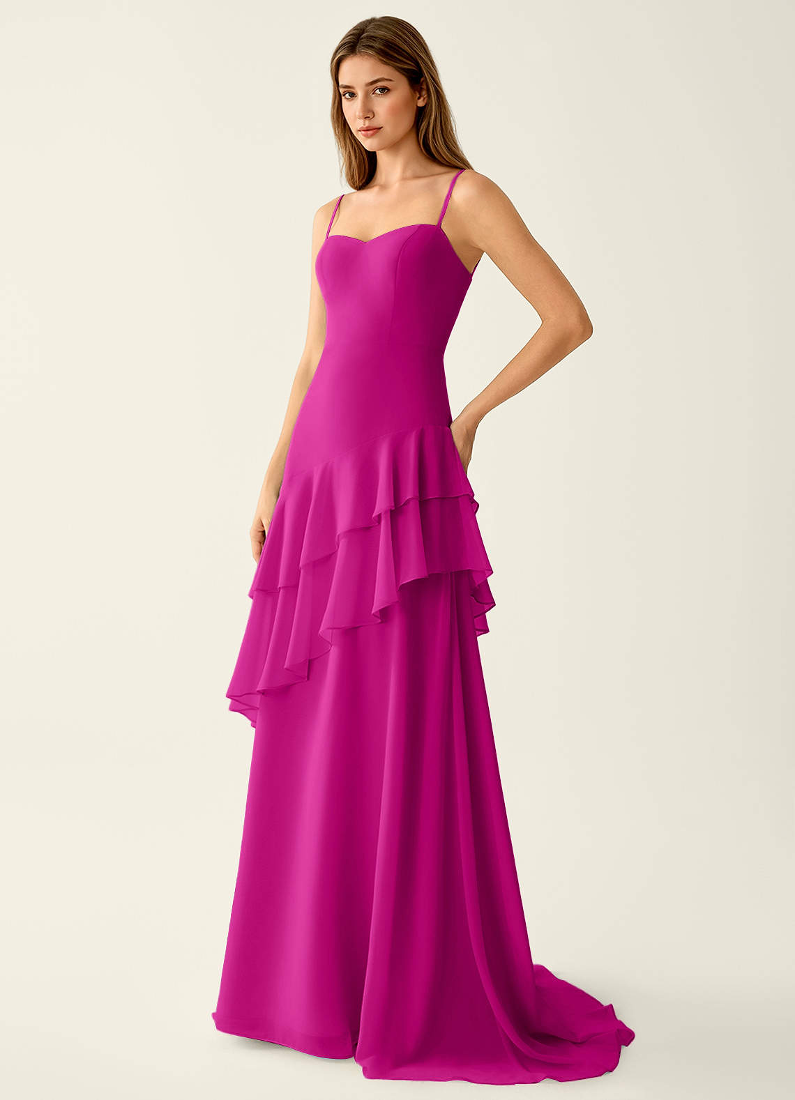 slim fit dress slacks Bellflower Pink Chiffon Maxi Dress