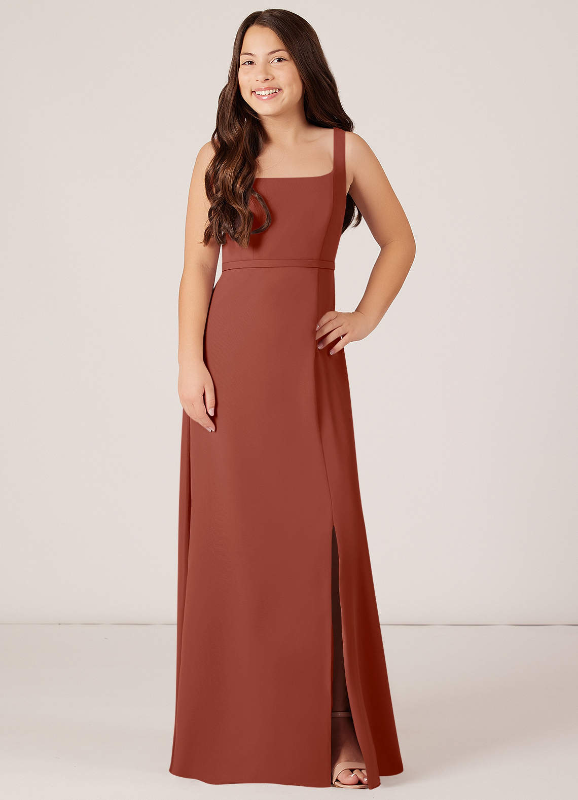Azazie Renee Junior Auburn A-Line Side Slit Chiffon Dress image1