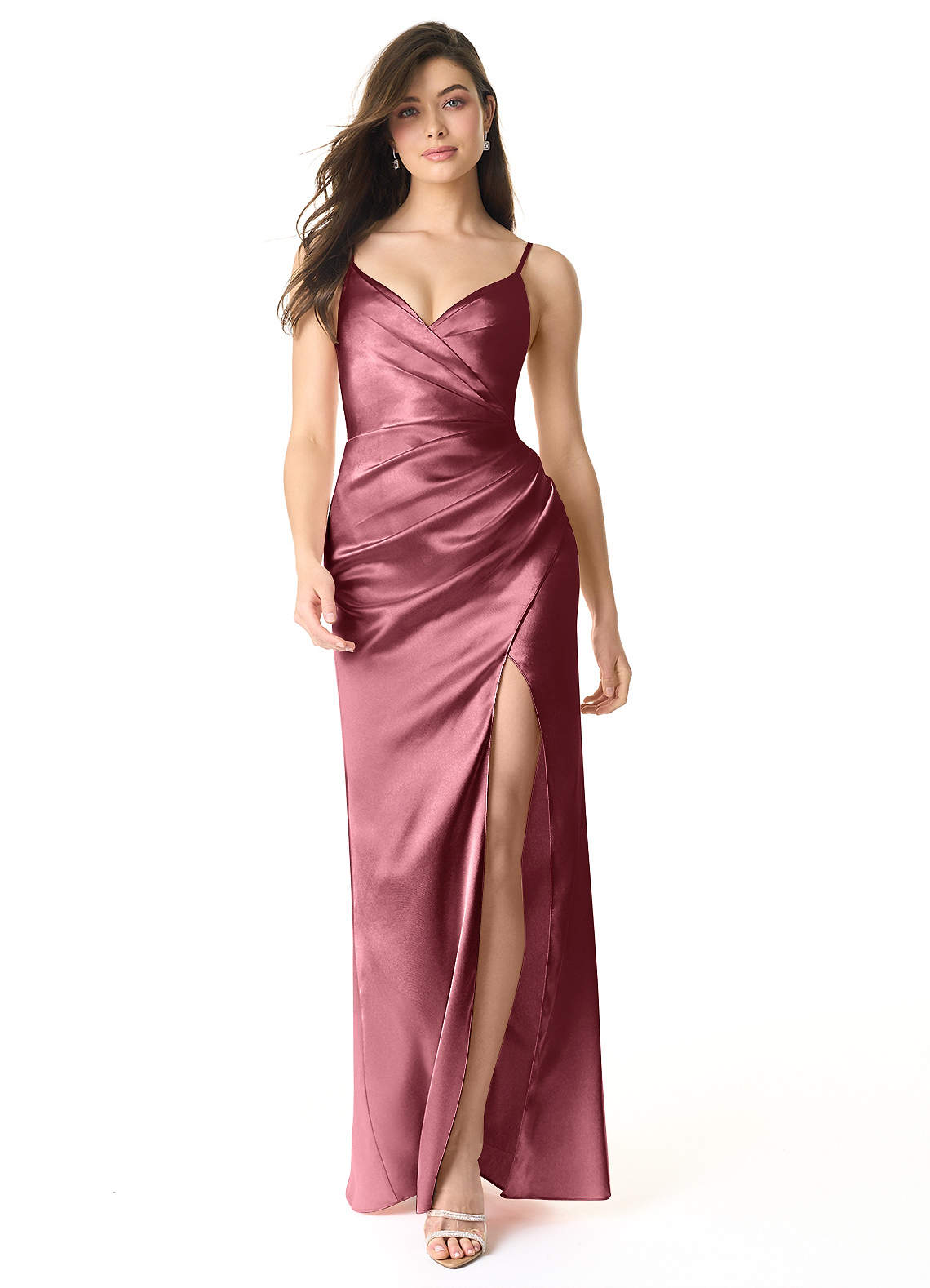 Azazie Sukia Bridesmaid Dresses Desert Rose Mermaid Pleated Metallic Satin Dress image1