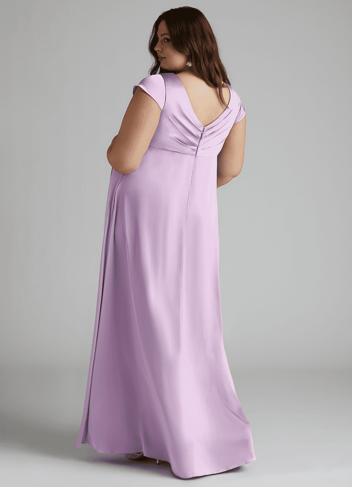 Azazie Allessia At-home Try On Dresses A-Line Pleated Stretch Satin Floor-Length Dress image8