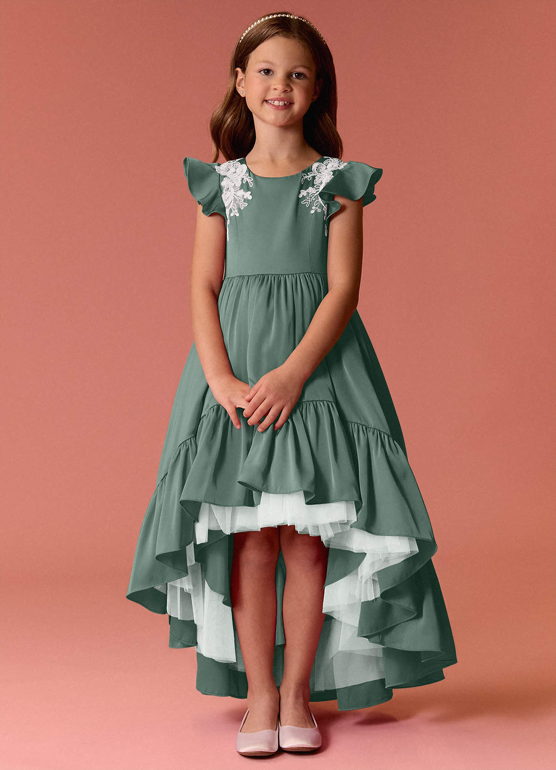Barbie ♥ Azazie Flower Girl Dresses High Low Lace and Stretch Satin A-line Dress image1