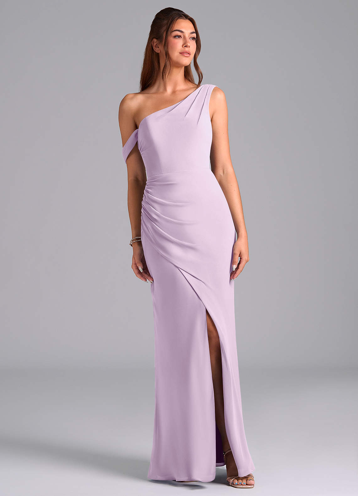 Azazie Madelyn Brautjungfernkleider Wandelbar Meerjungfrau-Linie Schulterfrei Chiffon Kleid Frostiges Flieder image1