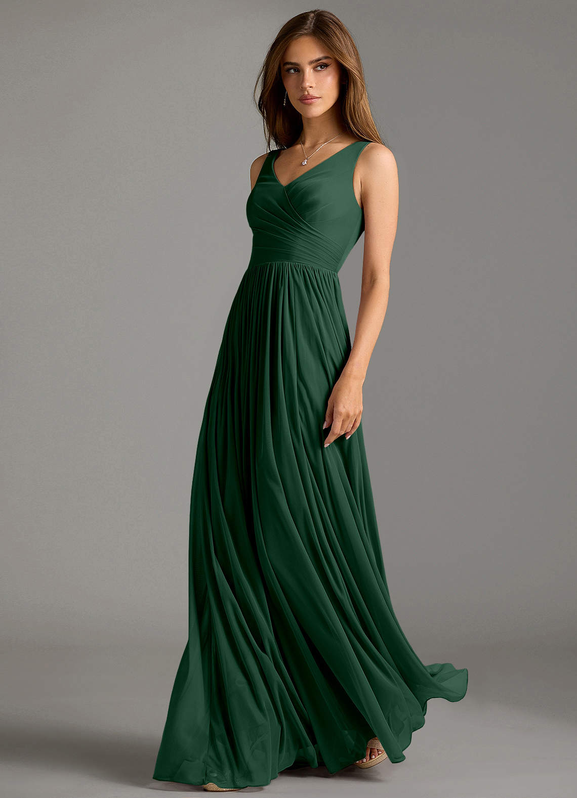 Azazie Keyla Vestidos de damas de honor Vestido de Verde Oscuro de Malla de Corte en A con Plisado image1