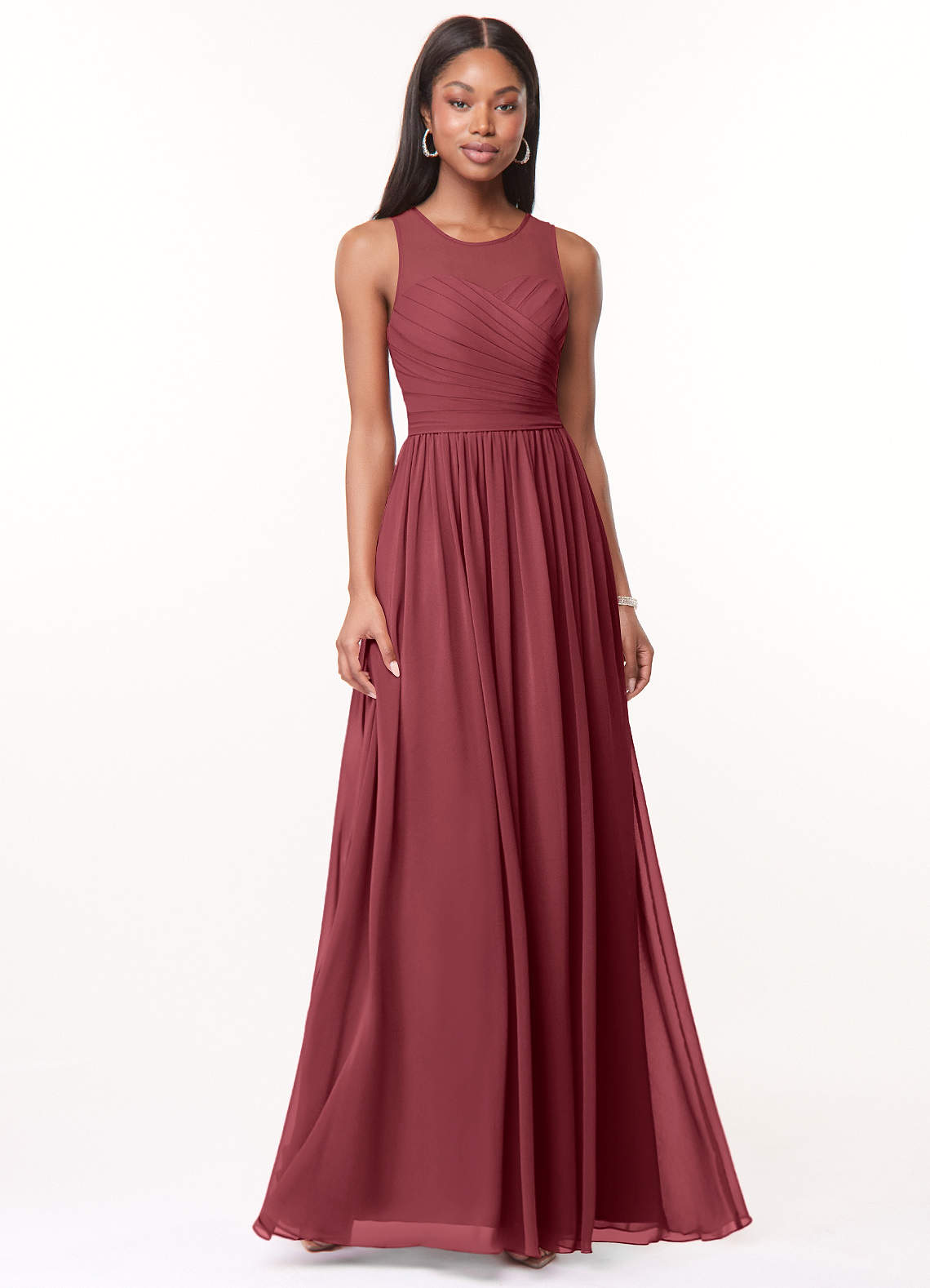 Azazie Nina Bridesmaid Dresses Merlot A-Line Pleated Chiffon Dress image1