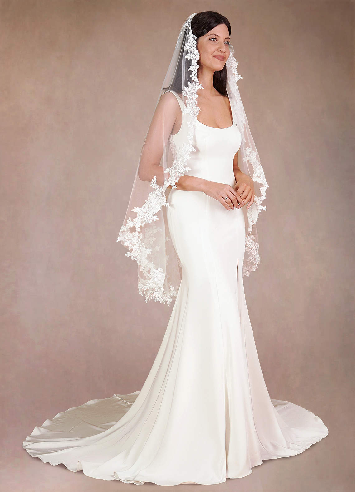 front Diamond and Lace Fingertip Veil