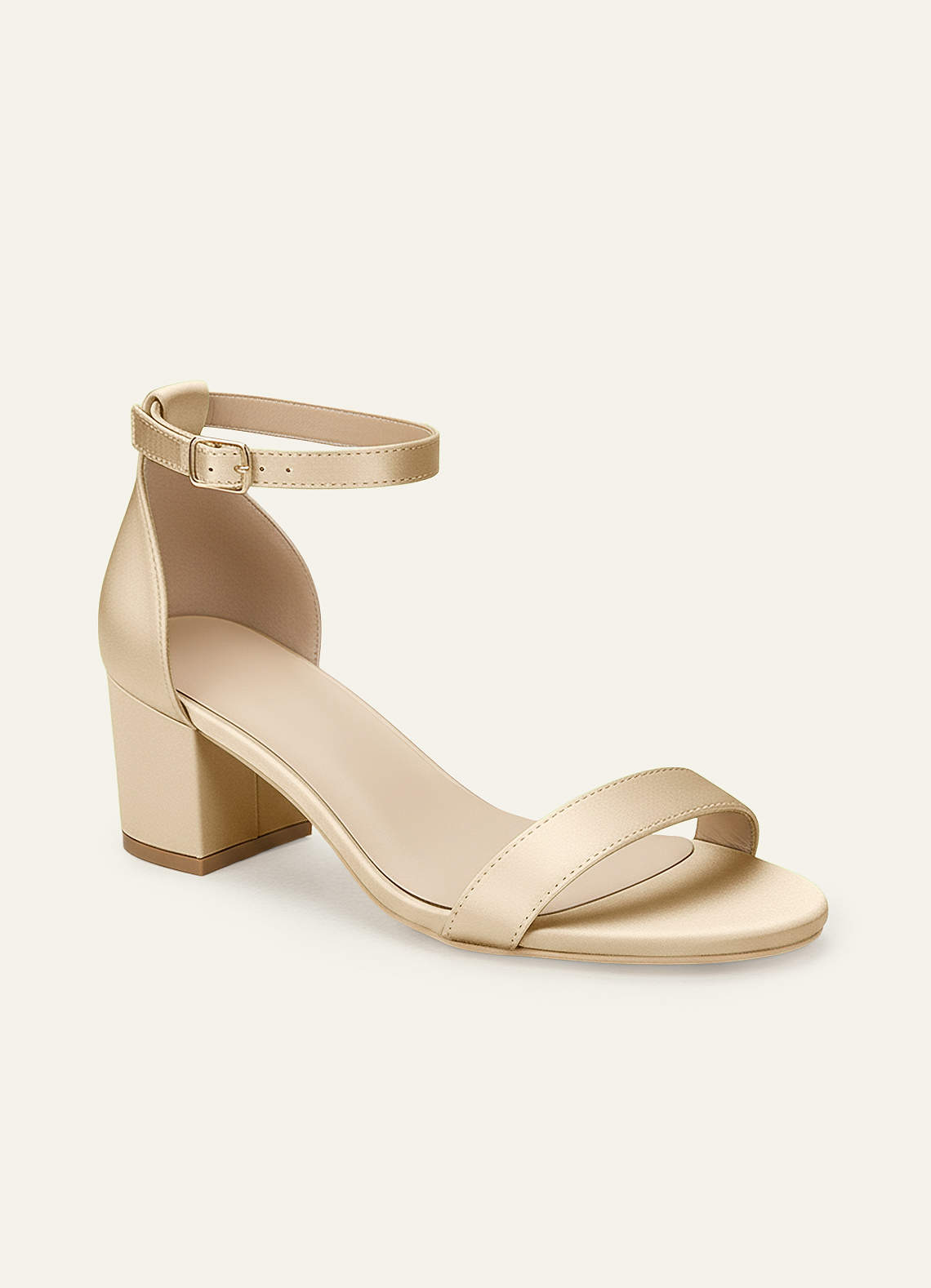 front Sandales à talon carré et boucle à une bride en satin mat de couleur assortie