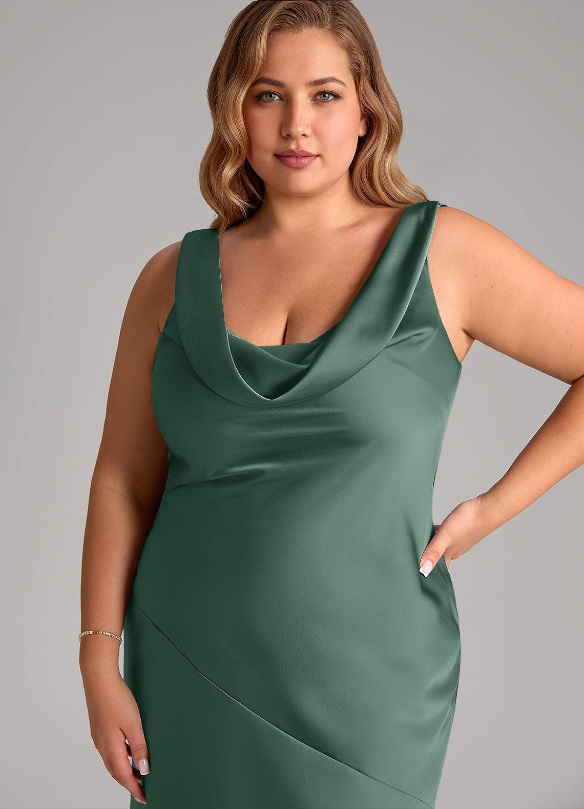 Azazie Rylina Bridesmaid Dresses Eucalyptus Mermaid Stretch Satin Dress image10