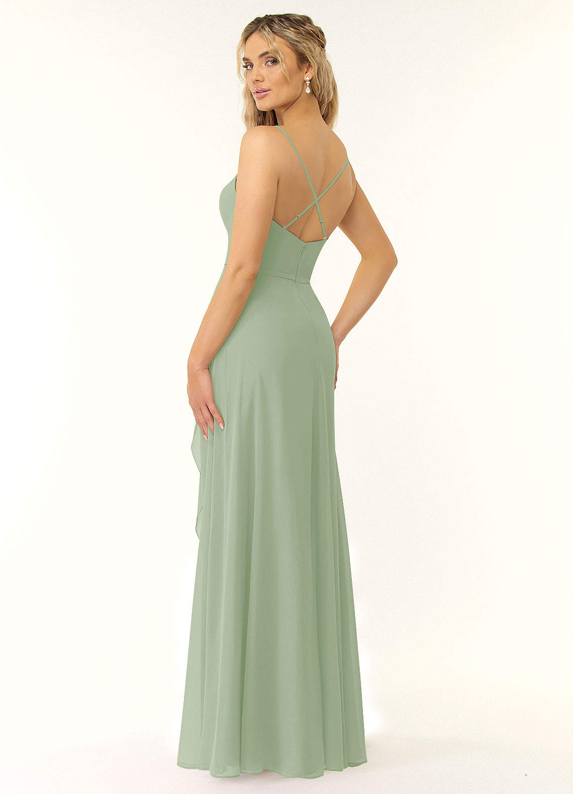 Azazie Naeem Bridesmaid Dresses Dusty Sage A-Line V-Neck Ruffle Chiffon Dress image3