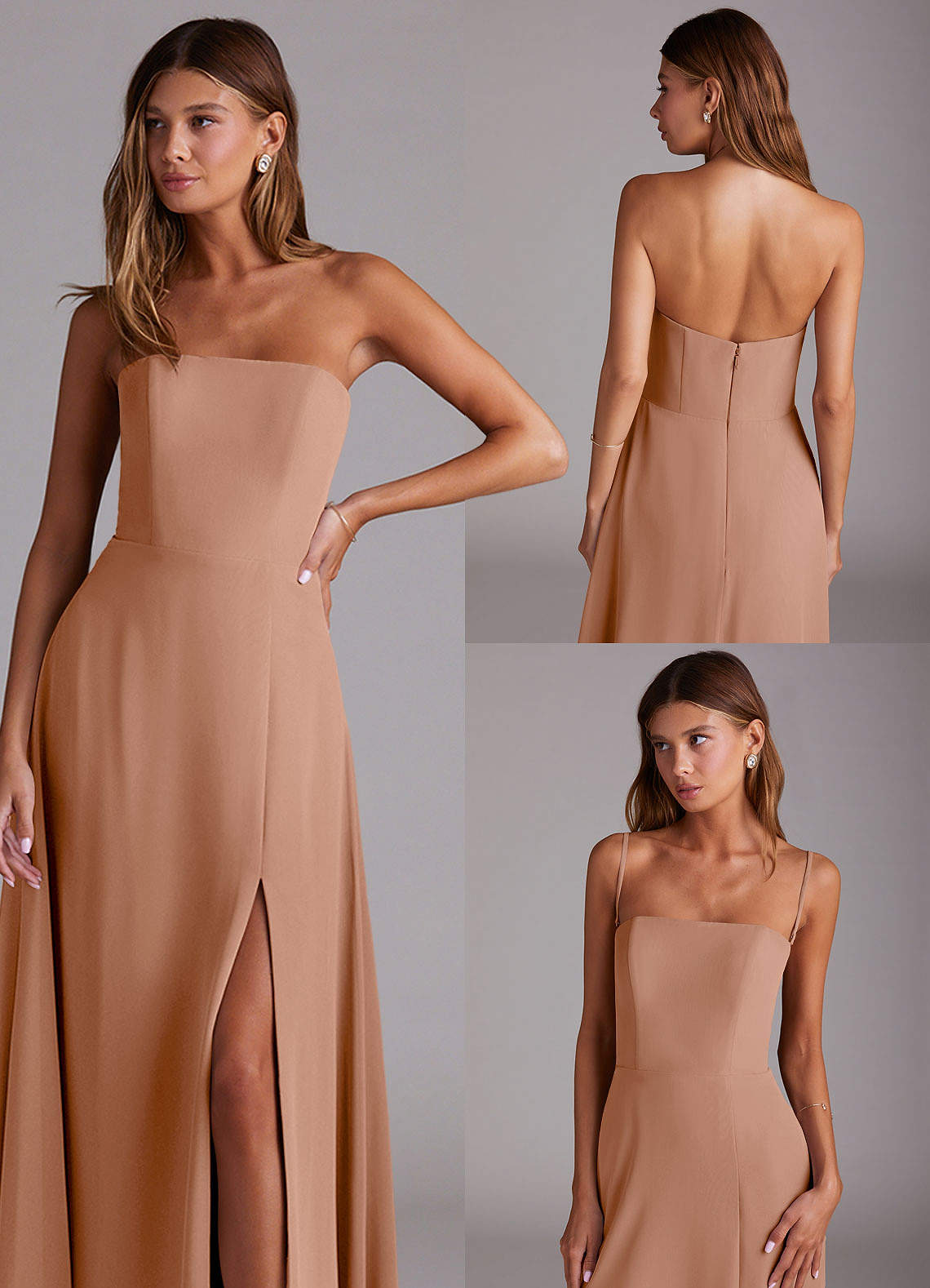 Azazie Wren Bridesmaid Dresses Champagne Rose A-Line Side Slit Chiffon Convertible Dress image8