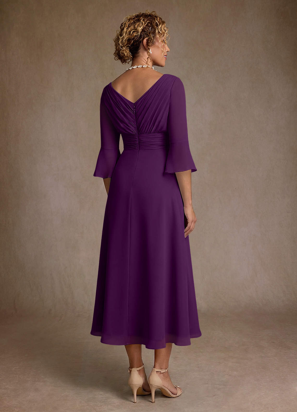 Azazie Aerynne Mother of the Bride Dresses Grape A-Line Pleated Chiffon Dress image1