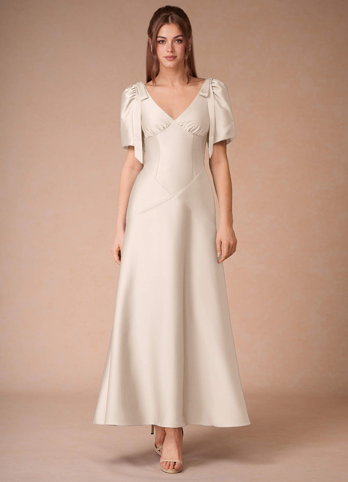 Azazie Plus Size Maxi Dresses A-Line Wedding Guest Formal Dresses V Neck Bows Cream Azazie Plus Size Maxi Dresses A-Line Wedding Guest Formal Dresses V Neck Bows Cream