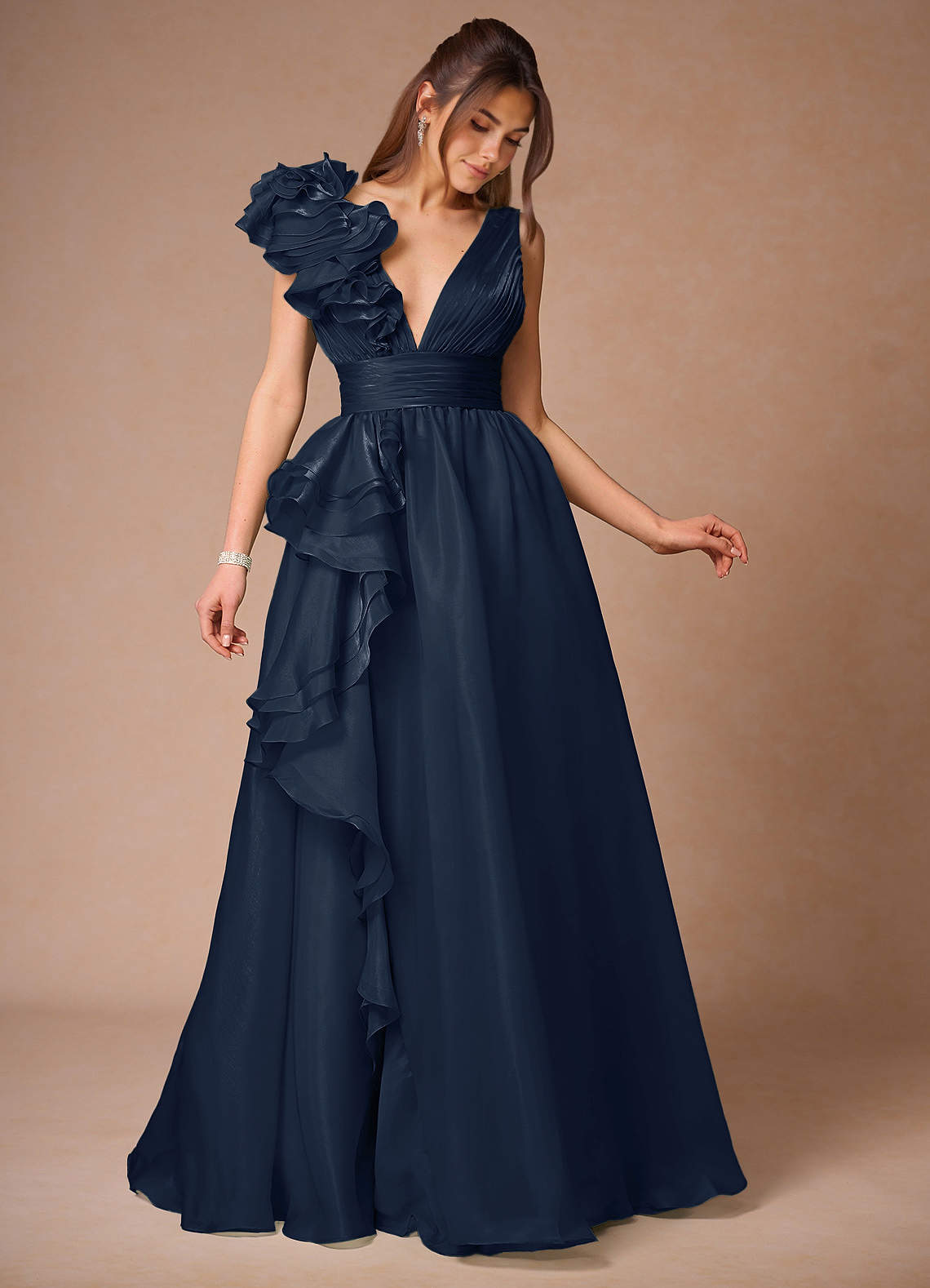 Vespera Navy Ruffles Gown Ready to Ship | Azazie