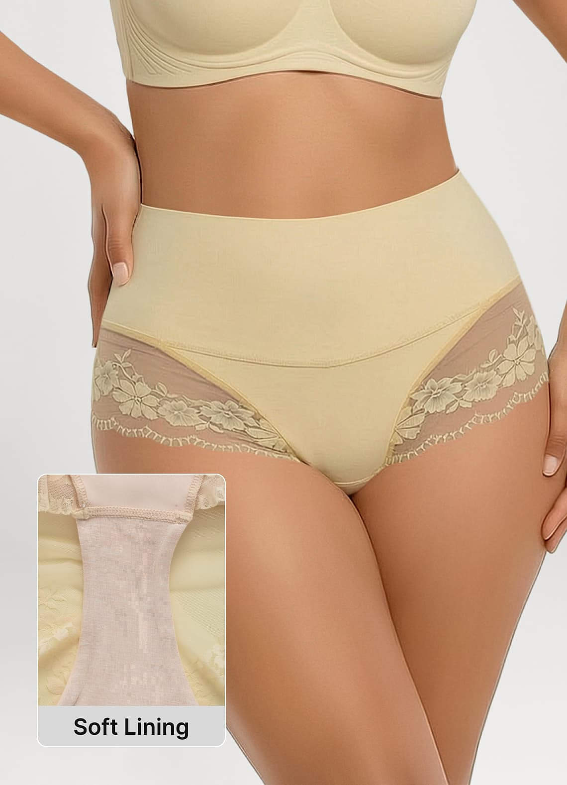 front High Waist Tummy Control Lace Panel Briefs