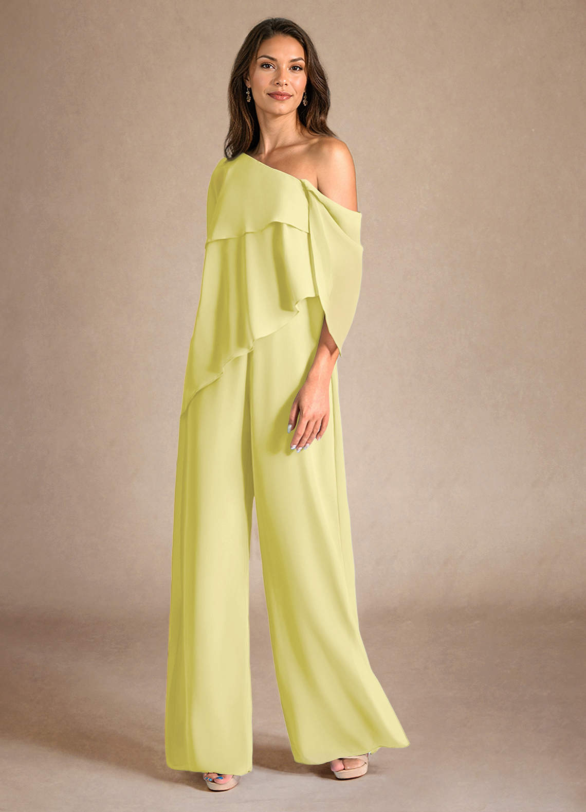 Azazie Halima Lemon Sorbet Jumpsuit/Pantsuit Side Slit Chiffon
