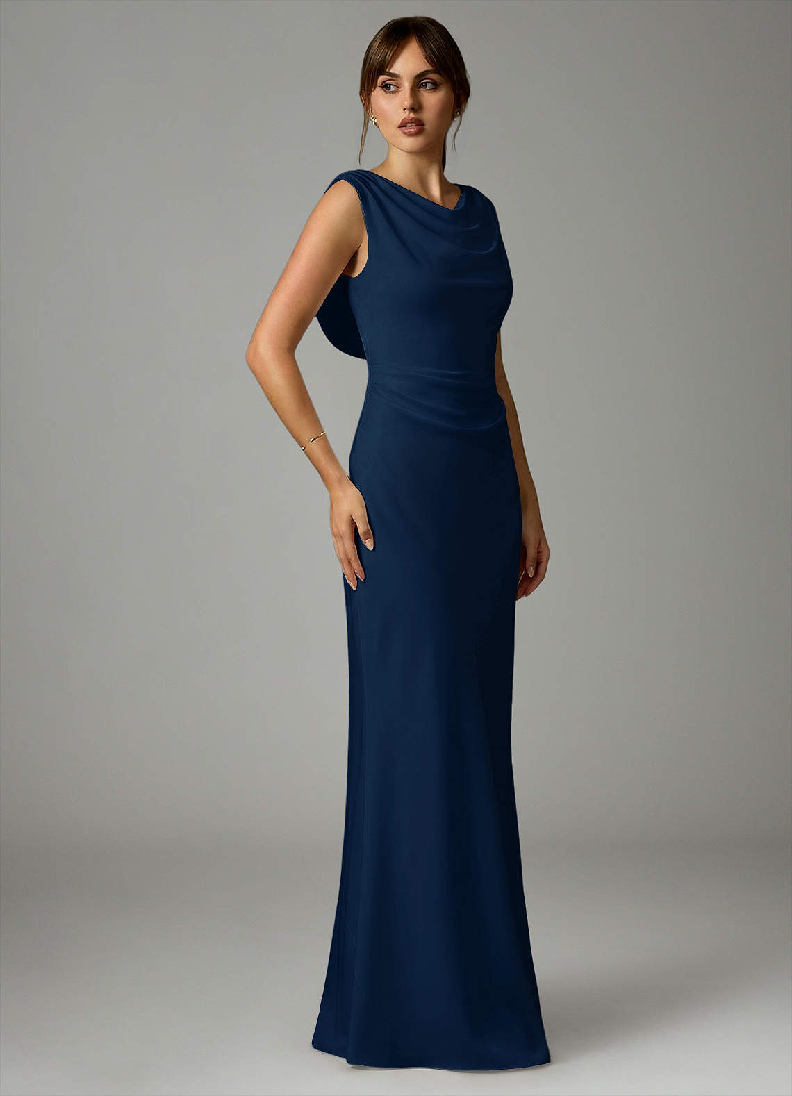 Azazie Kieryn Bridesmaid Dresses Dark Navy Mermaid Pleated Stretch Satin Dress image3