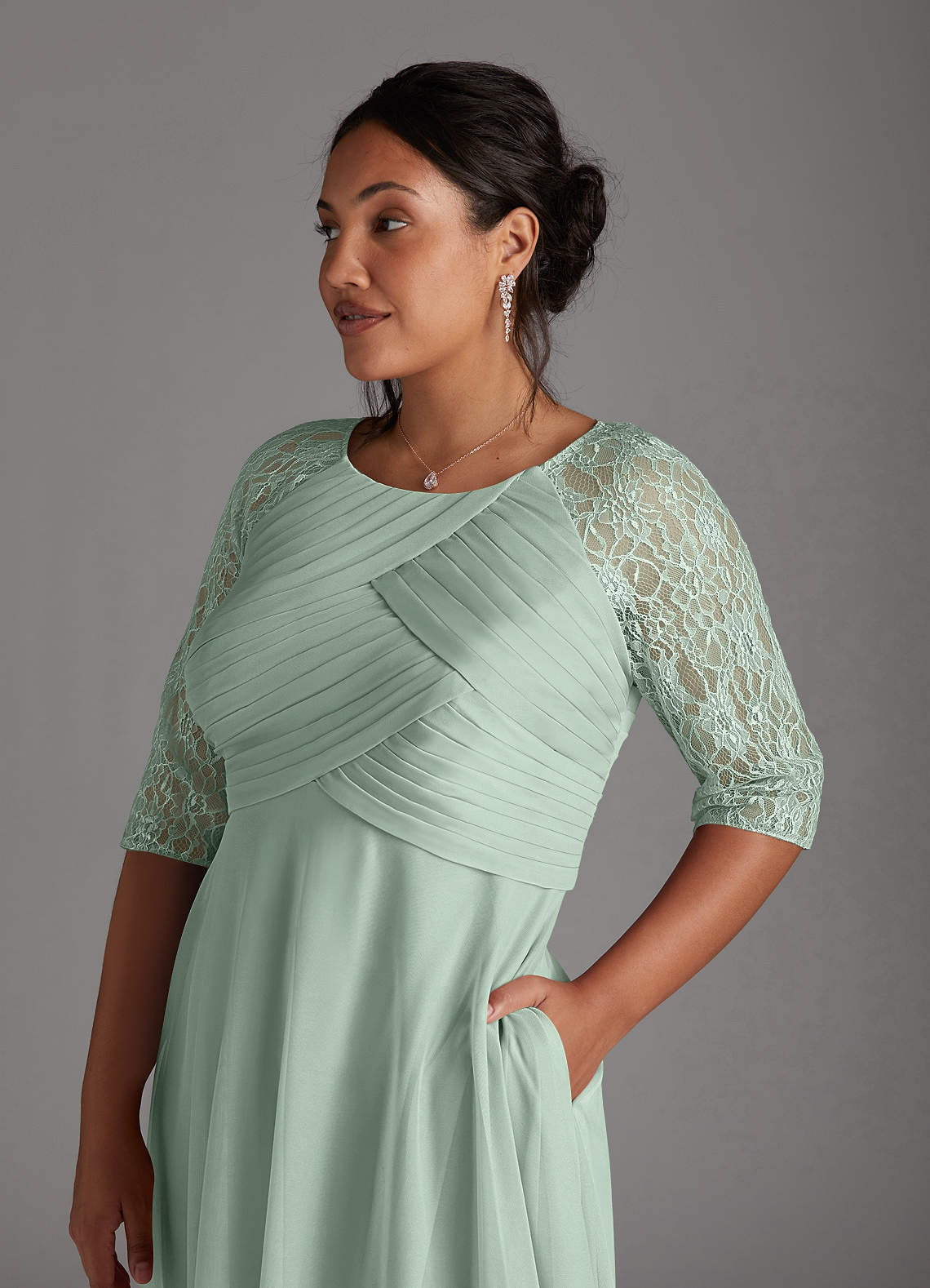 Azazie Gracelyn At-home Try On Dresses Agave A-Line Lace Dress image10