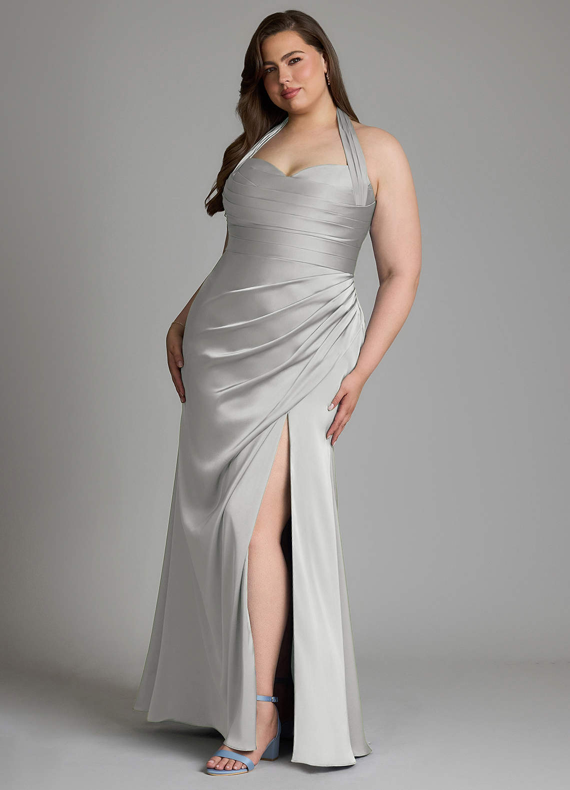Azazie Destiny Bridesmaid Dresses Silver Mermaid Sweetheart Neckline Stretch Satin Dress image9