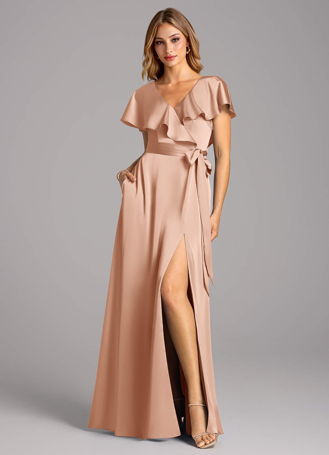 lainey gold satin dress Miss Circle - Lainey Gold Satin Sequin Pearls Beaded Maxi Dress