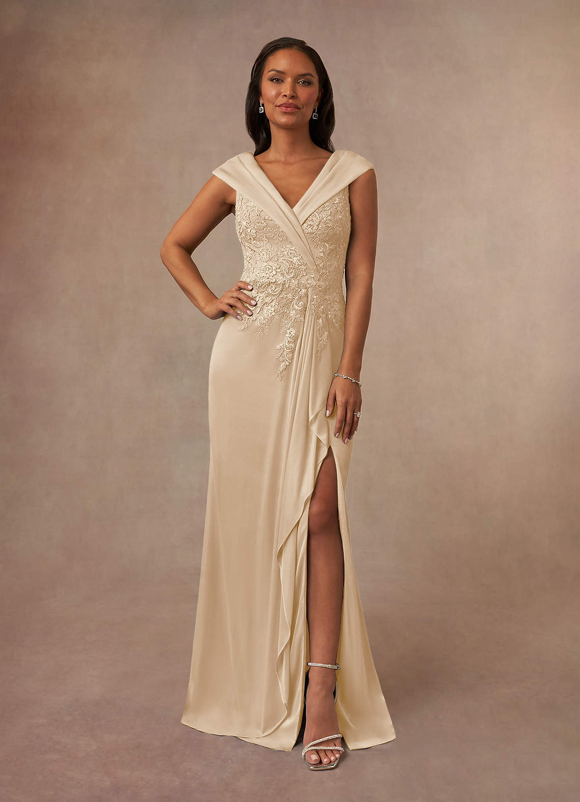 Azazie Calathea Mother of the Bride Dresses Champagne A-Line Lace Dress image1