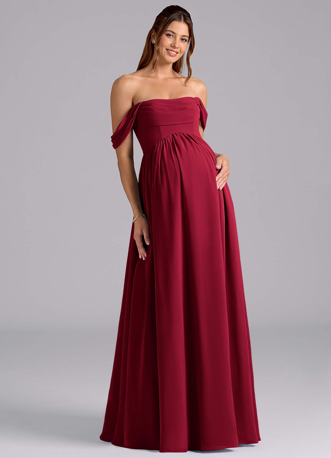 Azazie Saige At-home Try On Dresses A-Line Pleated Chiffon Floor-Length Dress image2