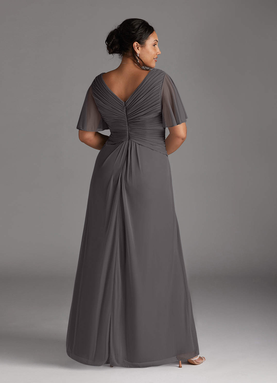 Azazie Emmeline Mother of the Bride Dresses Steel Grey A-Line V-Neck Pleated Mesh Dress image7