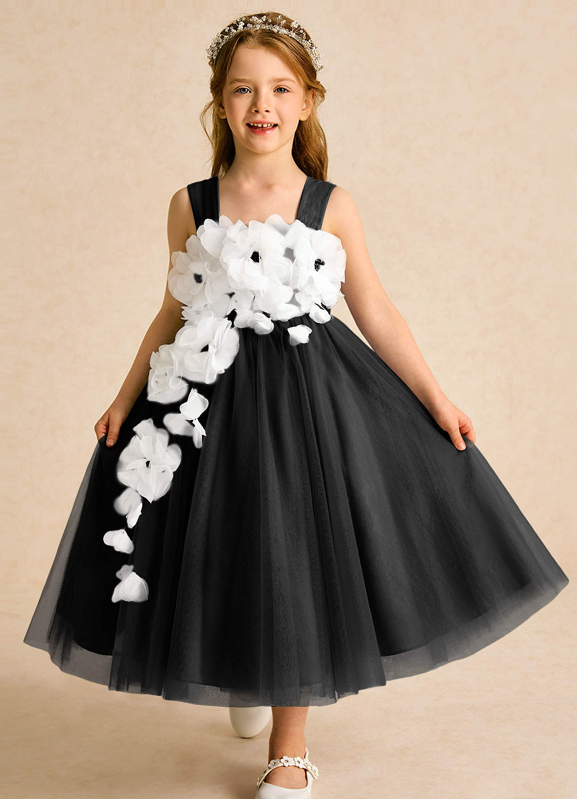 Azazie Dovey Flower Girl Dresses Black Ball-Gown Bow Tulle Dress image1