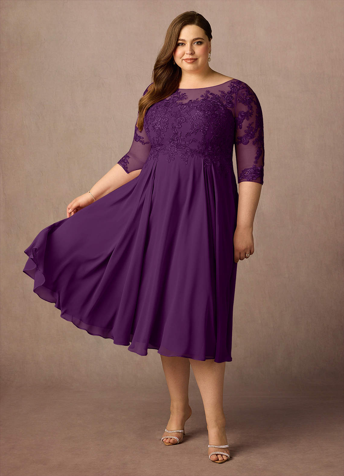 Azazie Marge Mother of the Bride Dresses Grape A-Line Scoop Lace Chiffon Dress image7