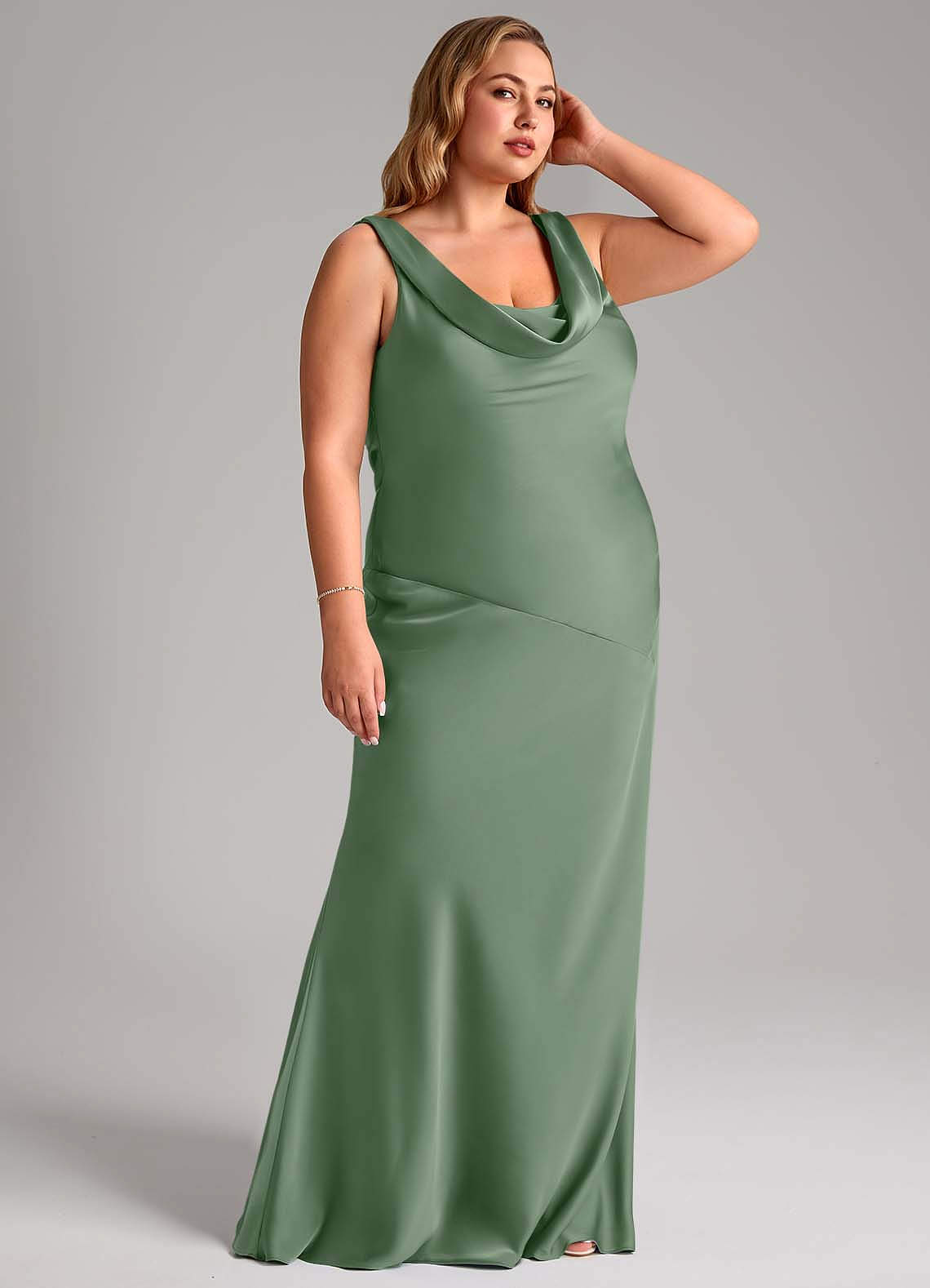 Azazie Rylina Bridesmaid Dresses Matcha Mermaid Stretch Satin Dress image9