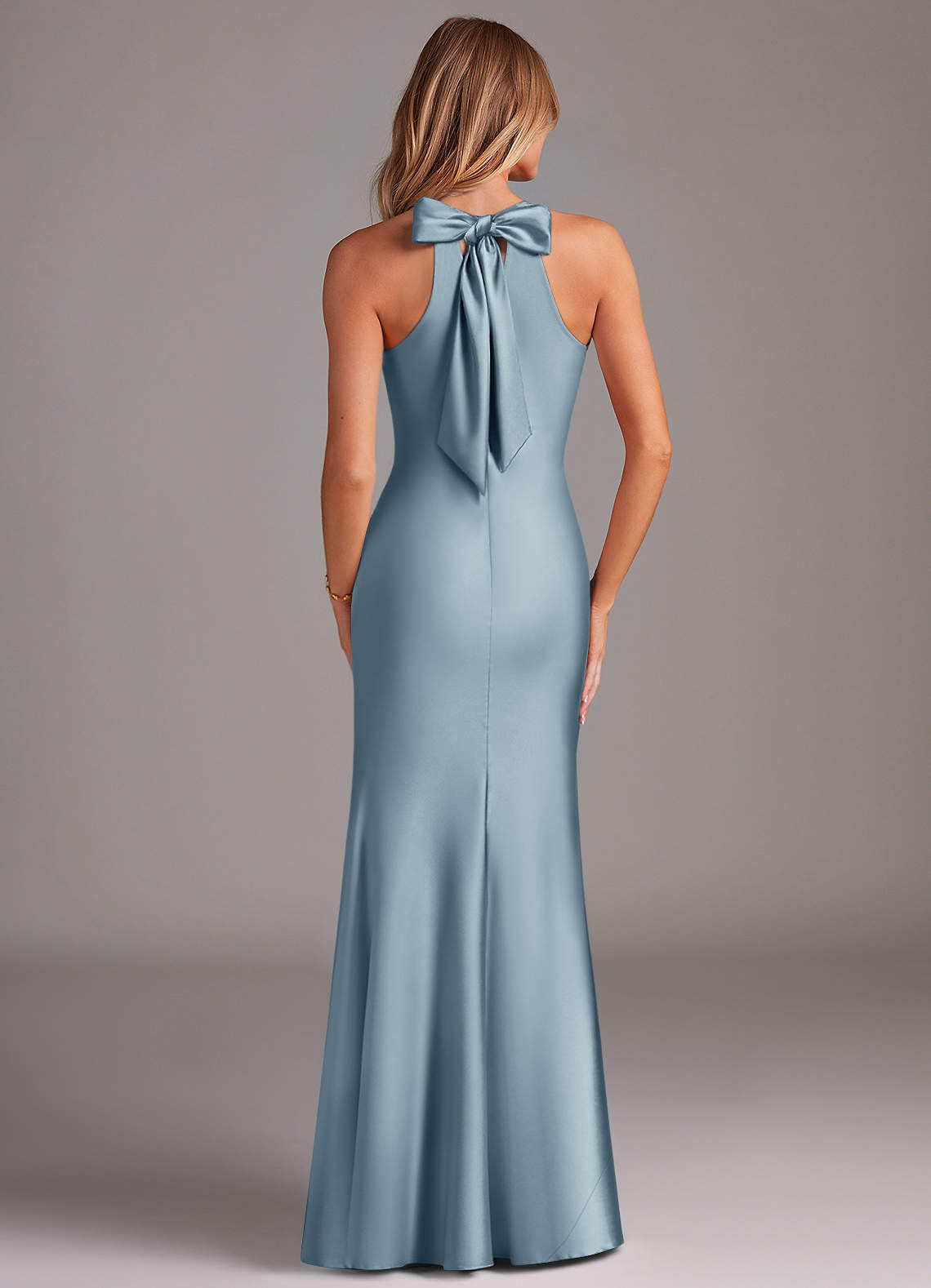 Azazie Doretta Bridesmaid Dresses Dusty Blue Mermaid Pleated Stretch Satin Dress image1