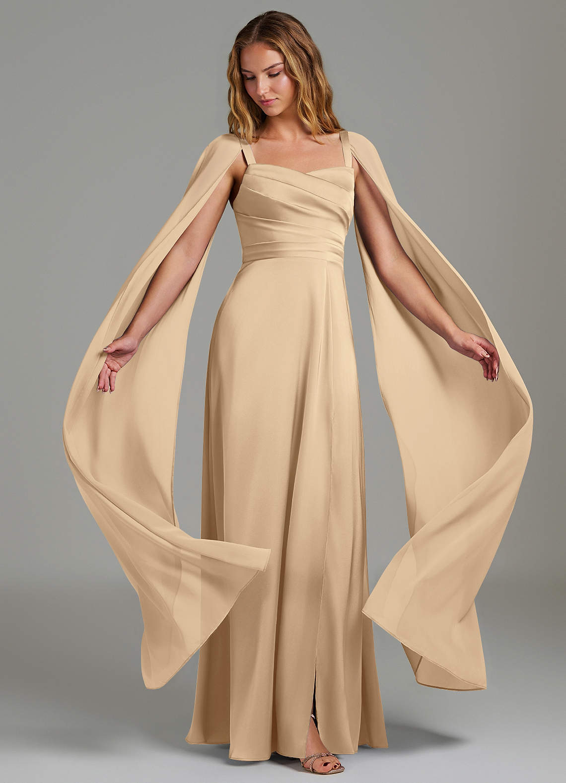Azazie Niveah Champagne Stretch Satin Bridesmaid Dresses