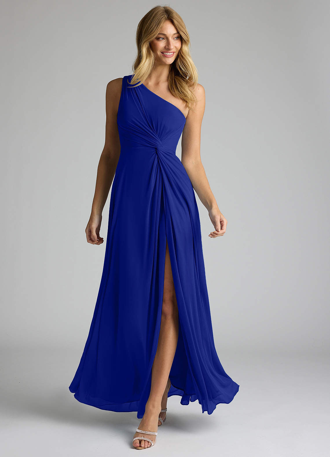 Azazie Brooke Vestidos de madrinha de casamento Vestido Royal Blue de Malha de Linha A com Ombro Único image1