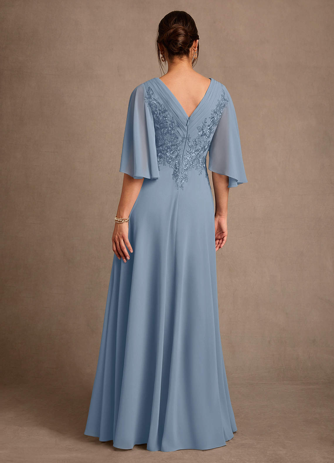 Azazie Tilda At-home Try On Dresses Dusty Blue A-Line Lace Chiffon Dress image1