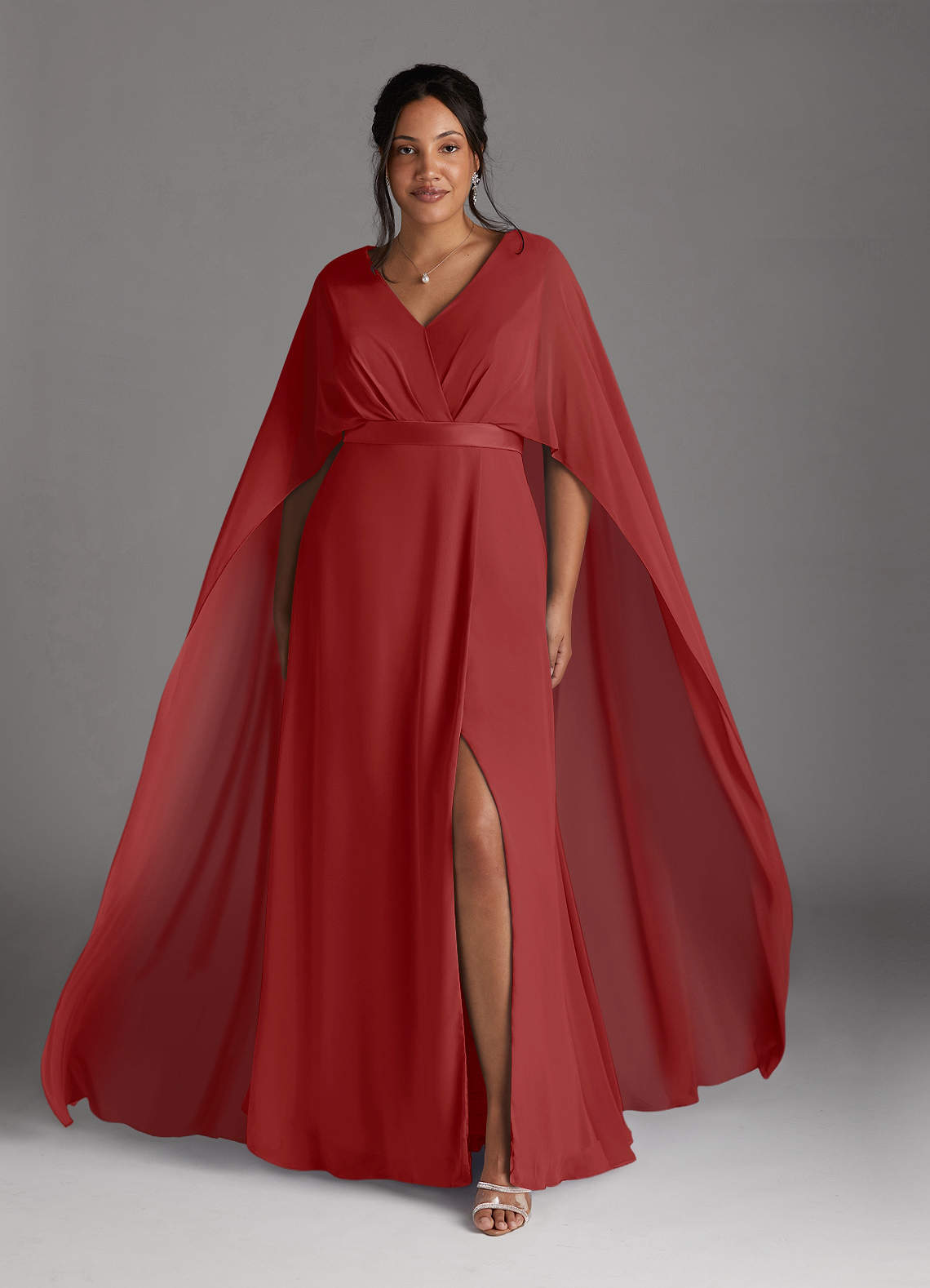 Azazie Isa Mother of the Bride Dresses Rust A-Line V-Neck Pleated Chiffon Dress image1