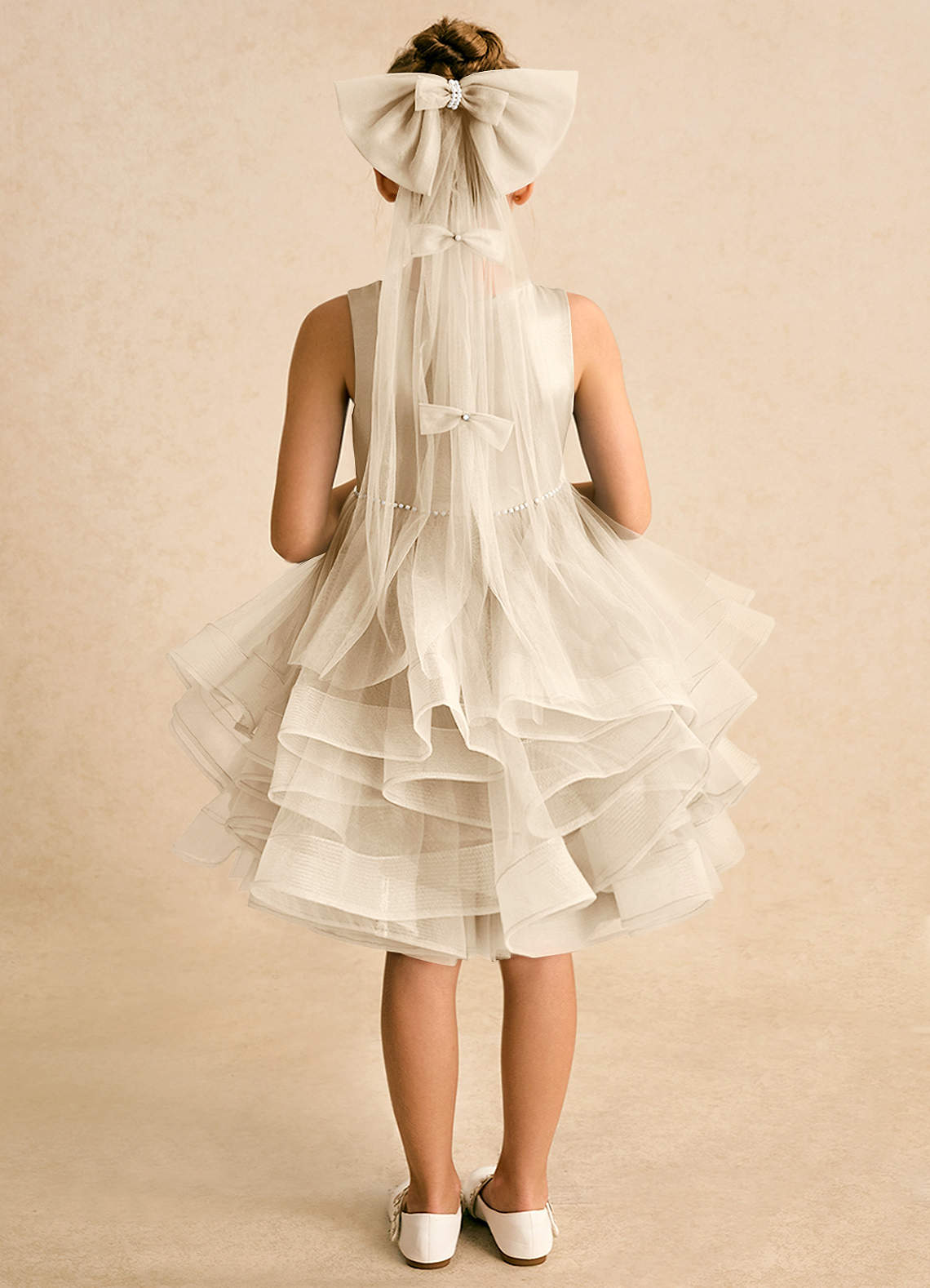 Azazie Tinie Flower Girl Dresses Champagne Ball-Gown Bow Tulle Dress image5