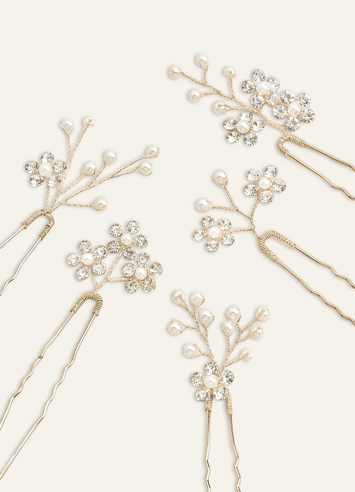 front Rhinestone Floral Cluster Hairpin Set