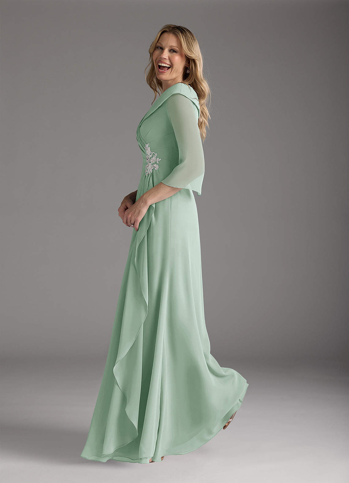 Azazie Jaycee Agave A-Line Chiffon Dress Ready to Ship | Azazie Azazie Jaycee Agave A-Line Chiffon Dress Ready to Ship | Azazie