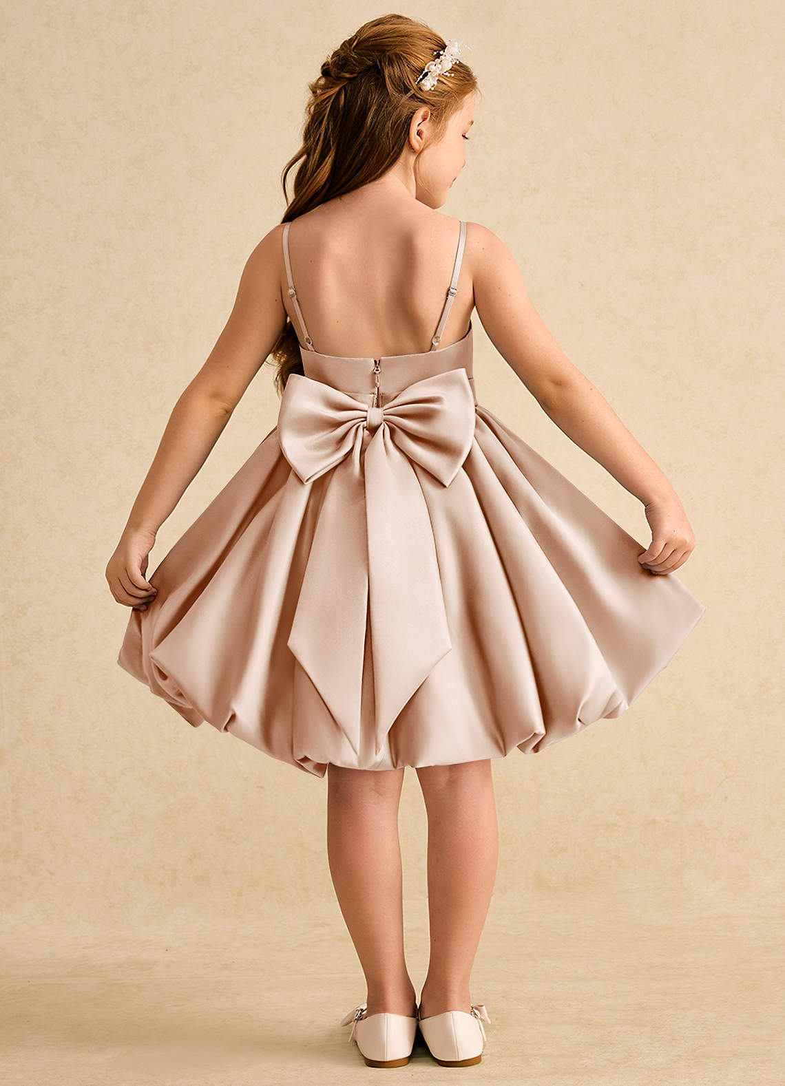 Azazie Davine Flower Girl Dresses English Rose A-Line Spaghetti Strap Matte Satin Dress image1