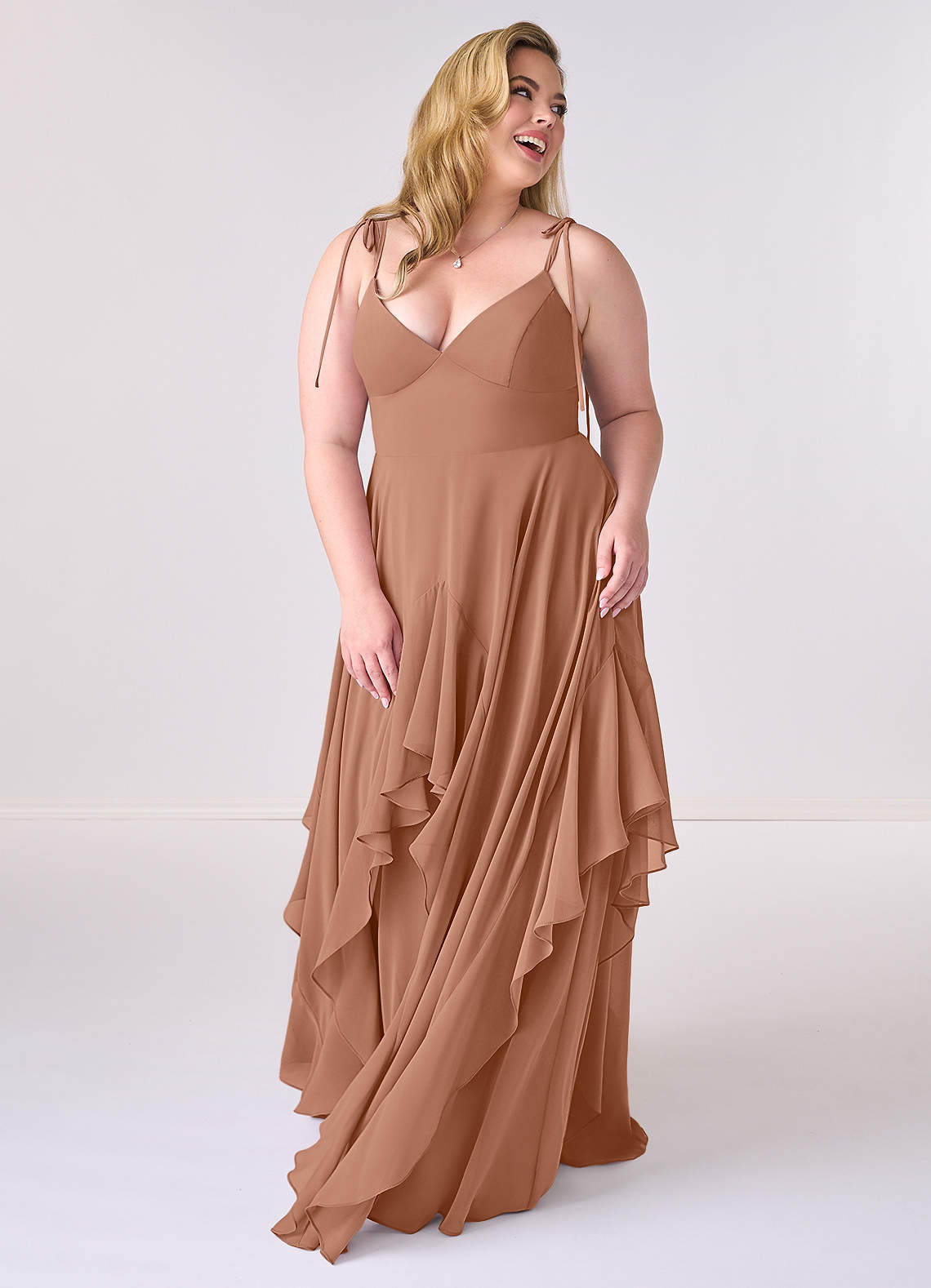 Barbie ♥ Azazie Bridesmaid Dresses V-neck Chiffon Tiered A-line Dress image6