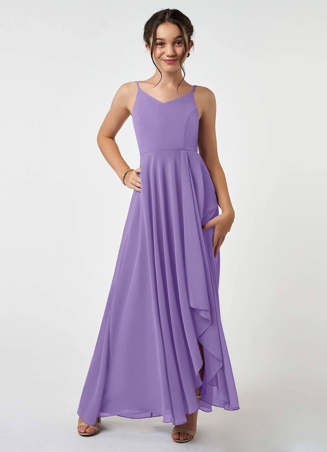 Azazie Collette Junior Tahiti A-Line Ruched Chiffon Dress image1