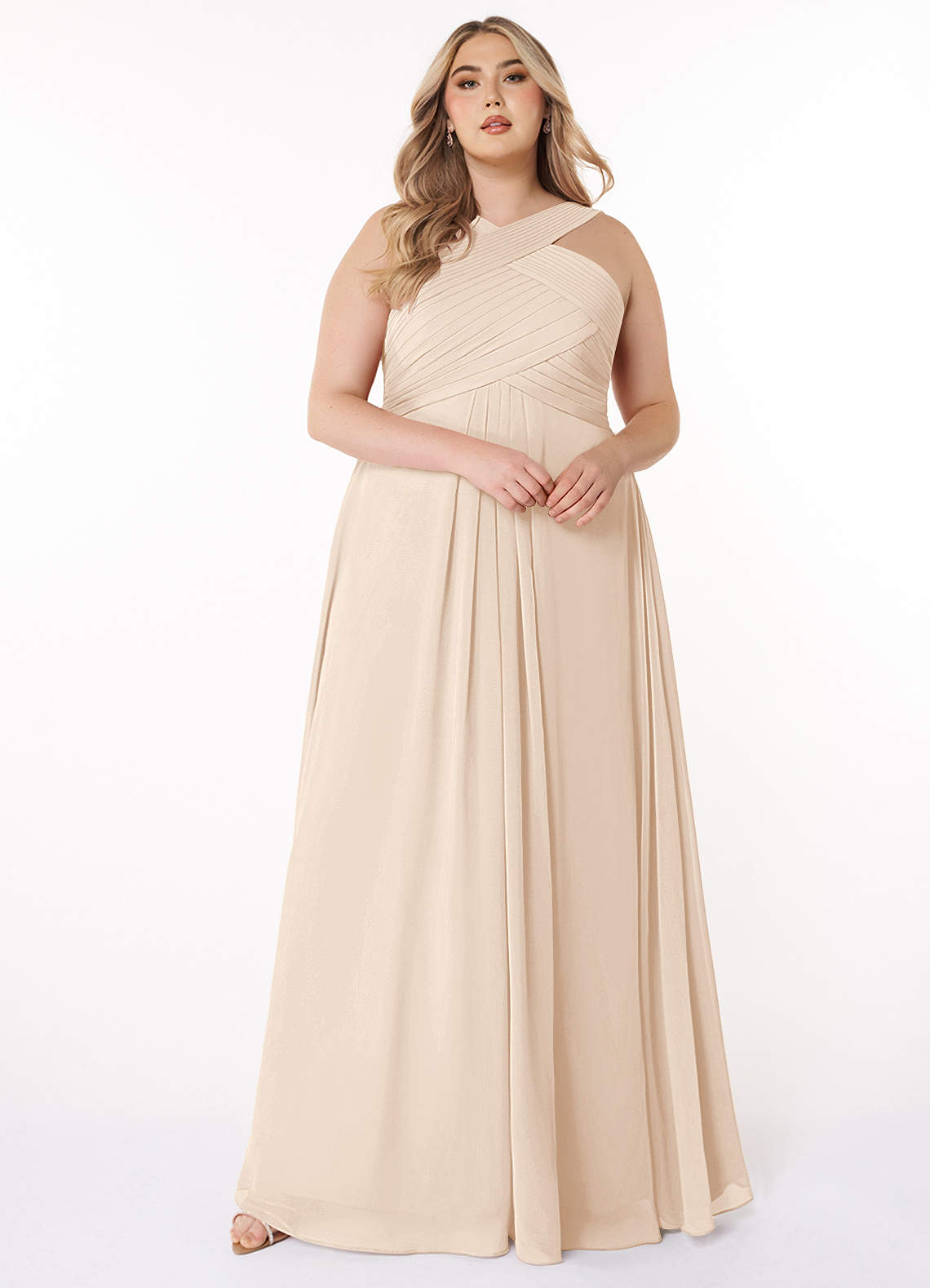 Azazie Kaleigh Bridesmaid Dresses White Alabaster A-Line Pleated Chiffon Dress image1